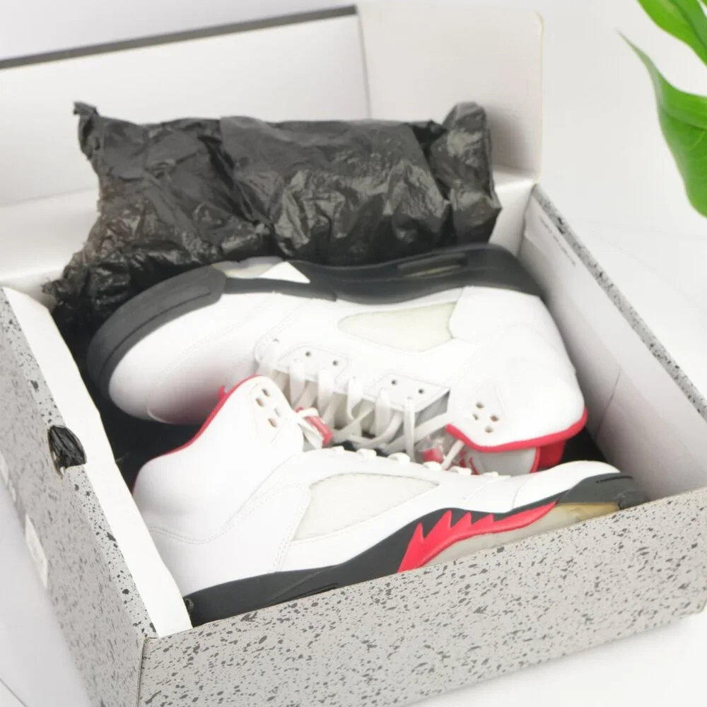 Air Jordan 5 Retro Mens White Fire Red Sneaker Size 10 Black 2013 Shoes With Box